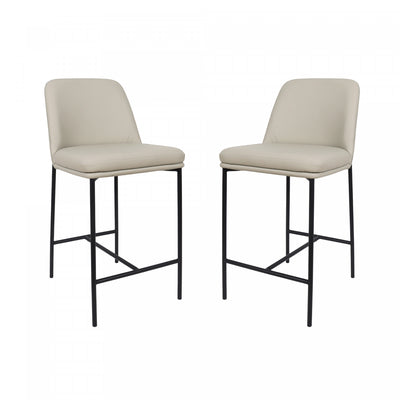 Loft Contemporary Vegan Leather Metal Counter Stool in Stone Gray - Set of 2 | Tabouret de comptoir contemporain Loft en cuir vegetalien et metal, gris pierre - Lot de 2