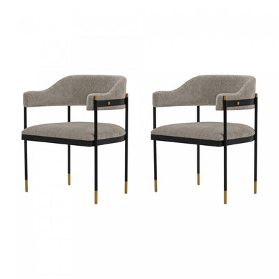 Lia Modern Metal Chenille Armchair in Stone - Set of 2 Dining Chair | Fauteuil en metal moderne Lia avec revetement en chenille couleur pierre - Lot de 2