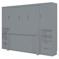 Joyce Closet Queen Murphy Bed With Drawers And Shelves - Grey
