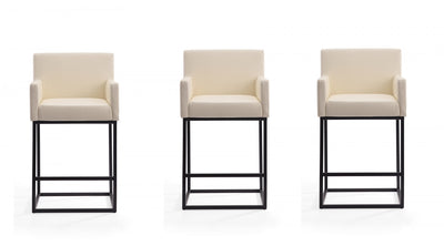 Ambassador Mid-Century Modern Metal Upholstered Counter Stool in Cream - Set of 3 Bar Stool | Tabouret de comptoir rembourre en metal style mid-century modern Ambassador, creme - Lot de 3