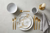 20-Piece Grey Marble Porcelain Dinnerware Set with Gold Veining & Gold Flatware