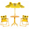 Outsunny Children Table and Chair Set Outdoor, Kids Folding Picnic Table and Chair Set with Removable & Height Adjustable Sun Umbrella for Garden Backyard, Tiger Pattern, Yellow