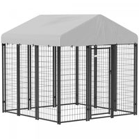 Pawhut 6' X 6' X 6' Dog Run Outdoor, Large Outdoor Dog Kennel Welded Wire Steel Fence With Uv-resistant & Waterproof Cover, Secure Lock, Silver