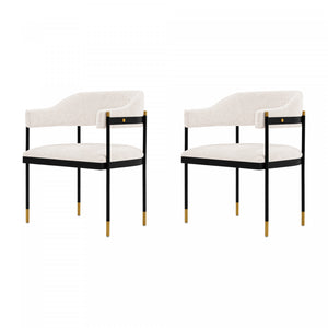 Lia Modern Metal Chenille Armchair in Cream - Set of 2 Dining Chair