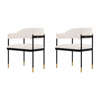 Lia Modern Metal Chenille Armchair in Cream - Set of 2 Dining Chair | Fauteuil moderne en metal et chenille Lia, creme - Lot de 2