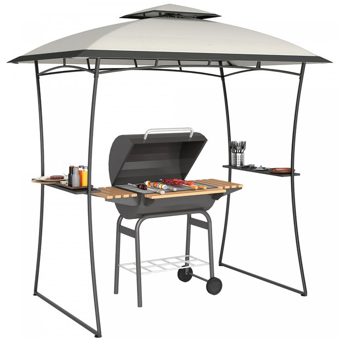 Outsunny 8' X 5' Grill Gazebo, Double Tiered Barbecue Gazebo, Light Grey