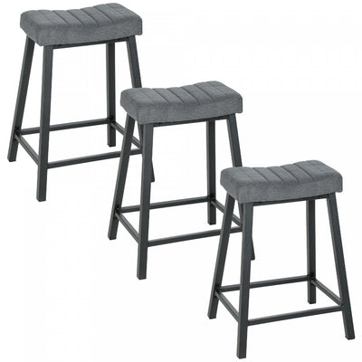 HOMCOM Bar Stools Set of 3 Velvet Upholstered Counter Height Barstools Grey