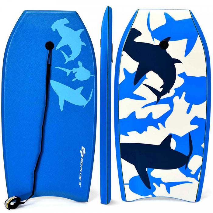 Goplus 37'' Lightweight Super Bodyboard Surfing W/leash Eps Core Boarding Blue Shark