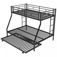 Jeremy Twin Over Full Space-saving Metal Bunk Bed With Trundle, Dual Ladders - Black 