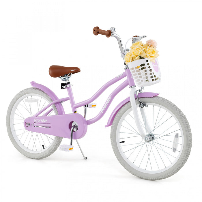 Prorider 20\" Kids Bike With Height Adjustable Handlebar & Seat Hand Brake & Coaster Brake Purple