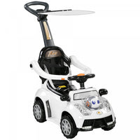 Qaba Push Car, 3 In 1 Kids Ride On Car Toddler Sliding Car With Music, Light, Foot To Floor Baby Car With Handle, Removable Canopy, Safety Guardrail, Horn, White