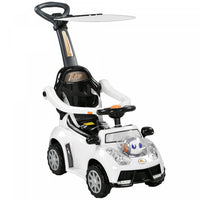 Qaba Push Car, 3 In 1 Kids Ride On Car Toddler Sliding Car With Music, Light, Foot To Floor Baby Car With Handle, Removable Canopy, Safety Guardrail, Horn, White