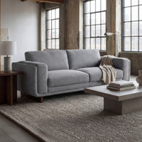 Caden 83 in. Textured Weave Fabric Sofa with Block Arms and Wood Legs - Grey