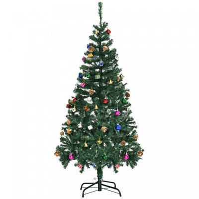 Homcom 5ft Artificial Christmas Tree With Decoration Ornament And 420 Branch Tips|Homcom Sapin De Noel Artificiel De 1.5 M Avec Ornement De Decoration Et 420 Pointes De Branches