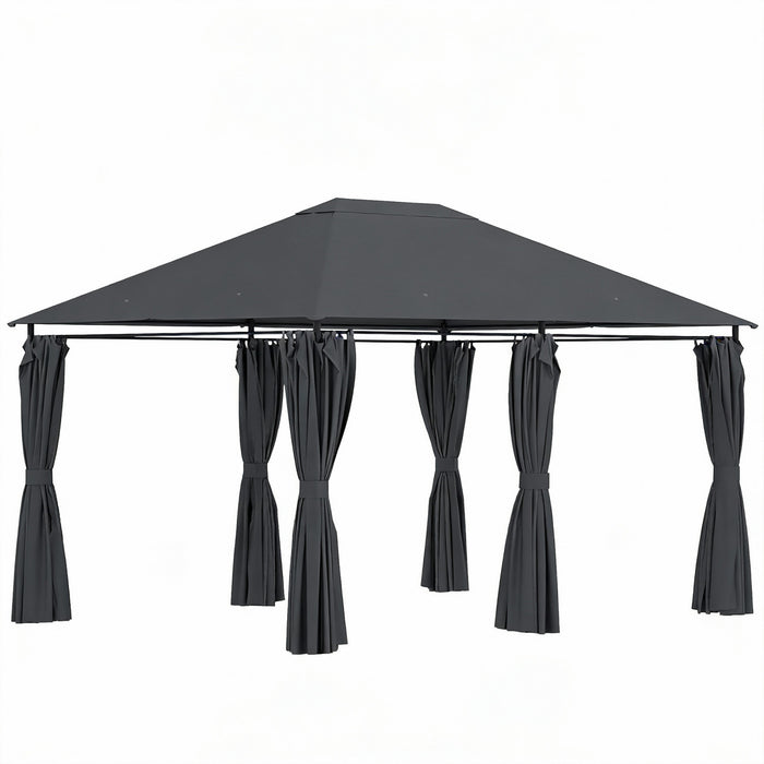 Outsunny 10' x 13' Outdoor Patio Gazebo w/ Steel Frame, Curtains, Dark Grey