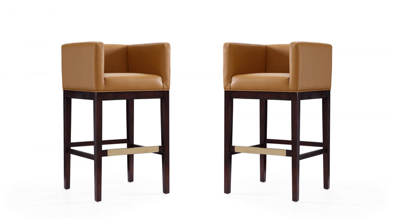 Kingsley Mid-Century Modern Wood Upholstered Barstool in Camel - Set of 2
