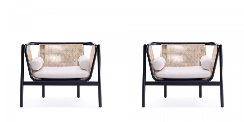 Versailles Industry Chic Cane Wood Accent Armchair in Cream - Set of 2