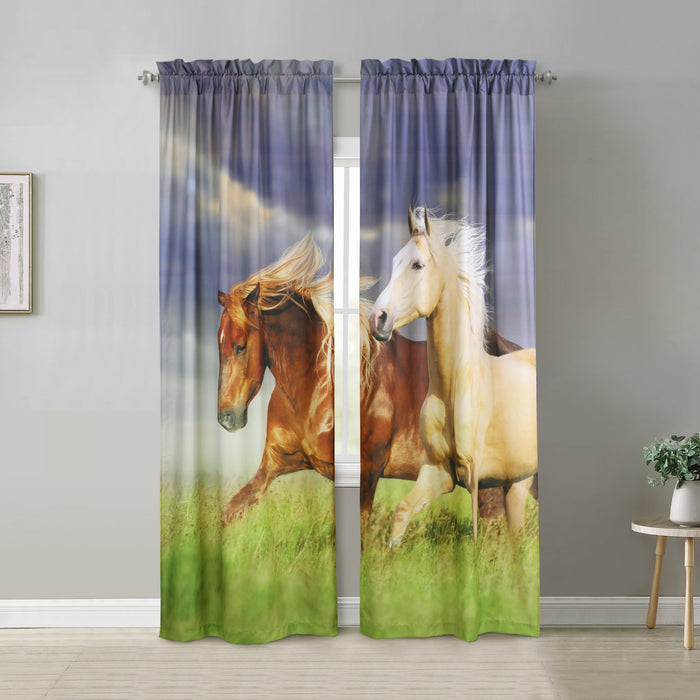 Habitat Horses Light Filtering Pole Top Curtain Panel Pair - 37 x 84