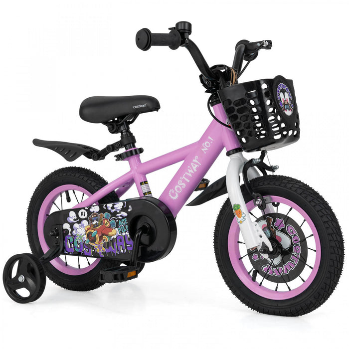 Costway 12\" Kid's Bike For 3-4 With Height-adjustable Handlebar & Saddle Handbrake Purple