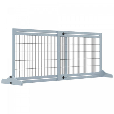 Pawhut Free Standing Pet Gate, Wooden Foldable Dog Gate With 41"-72" Adjustable Length, Support Feet|Pawhut Barriere Autoportante Pour Animal Domestique, Barriere Pliable En Bois Avec Longueur Reglable