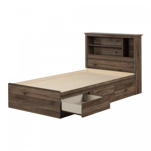 Yodi Mates Bed And Bookcase Headboard Set Natural Walnut - South Shore