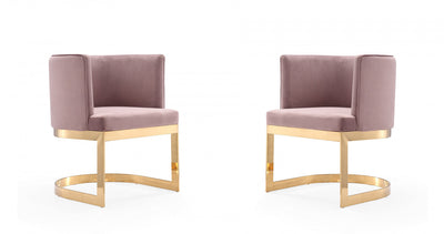 Aura Modern Velvet Metal Dining Chair in Blush - Set of 2 | Chaise de salle a manger moderne en velours et metal Aura, rose poudre - Lot de 2
