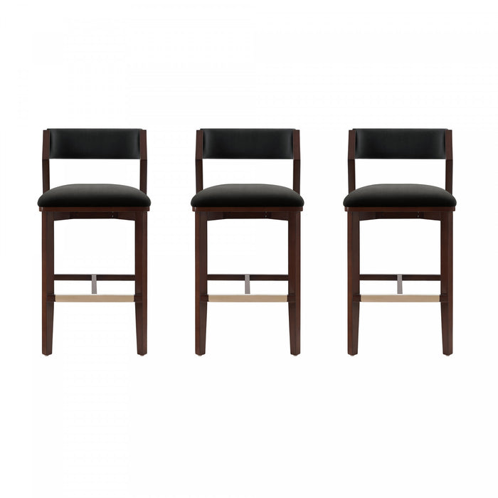 Patricia Modern Wood Upholstered Barstool in Black - Set of 3