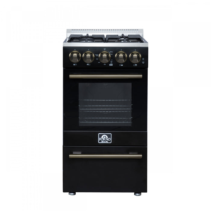 Forno Lamazze 20\" Freestanding Gas Range, Black, FFSGS6265-20BLK