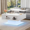 Ethan Coffee Table with Lift-Top and LED Lights,White | Ethan table basse relevable avec eclairage LED, blanc