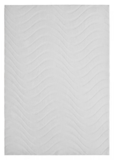 Pearl White Waves Washable Shag Area Rug 8'x10' Indoor Area Rug | Tapis Lavable A Poils Longs Motif Vagues Blanc Perle 8'x10'