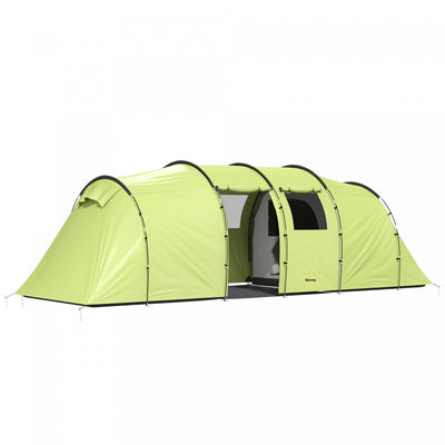 Outsunny 6 Person Camping Tent, Waterproof Large Family Tent Light Green