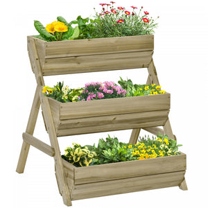 Outsunny 3 Tier Raised Garden Bed, Vertical Wooden Elevated Planter Box Kit For Flowers, Vegetables, Herbs, 26