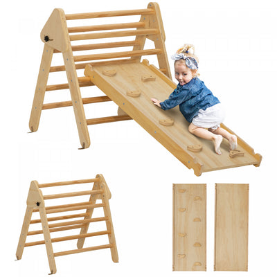 Qaba Pikler Triangle Set, Climbing Toys For Toddlers With Ramp, 3 In 1 Climbing Toys Indoor Baby Jun|Qaba Ensemble Triangulaire, Jouets D'escalade Pour Tout-petits Avec Rampe, Jouets D'escalade 2 En 1,