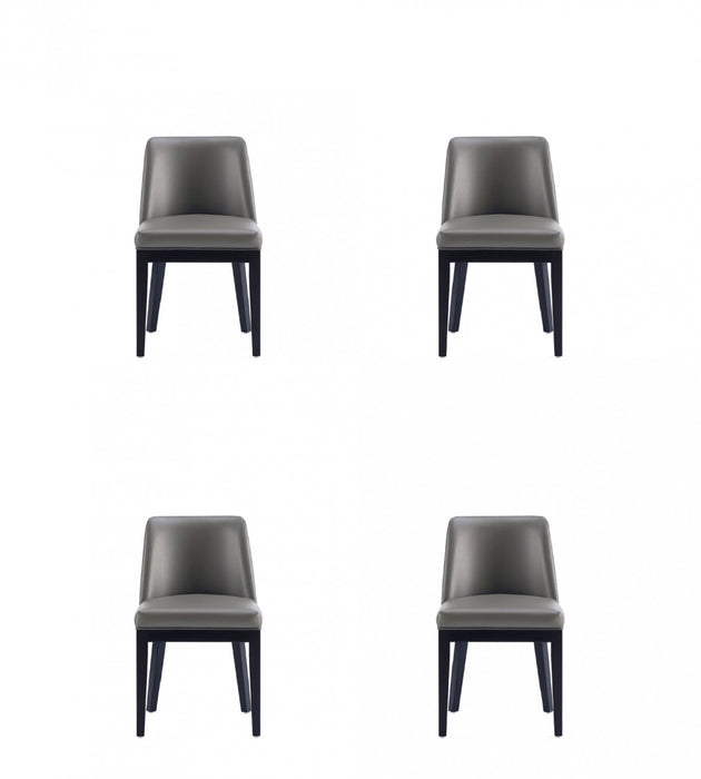 Gansevoort Modern Wood Vegan Leather Dining Chair in Graphite - Set of 4