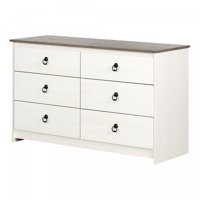 Plenny 6-Drawer Dresser White Wash and Weathered Oak - South Shore