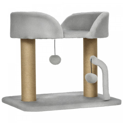 Pawhut Cat Tree, 16.5" Small Cat Tower Condo For Indoor Cats With Jute Scratching Posts, Top Perch, Dangling Balls, Cat Activity Centre, Grey