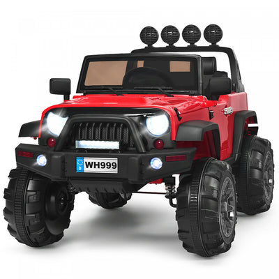 Costway 12v Kids Ride On Truck Rc Car W/ Led Lights Music Trunk Red