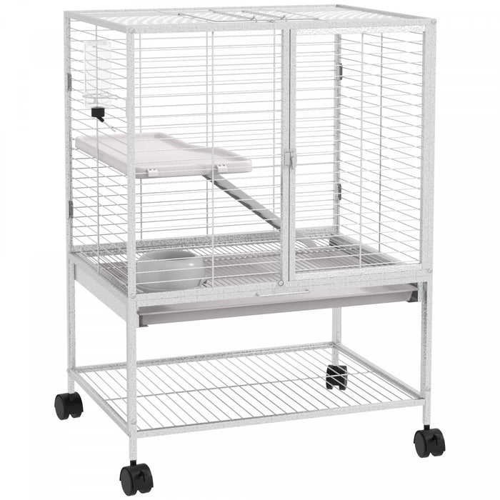 Pawhut Small Animal Cage With Wheels, Pet Playpen For Rat, Kitten, Ferrets, Chinchillas With Bottom Storage Shelf, Removable Tray, Ramp, 24.2\" X 17.9\" X 33.9\", Light Grey