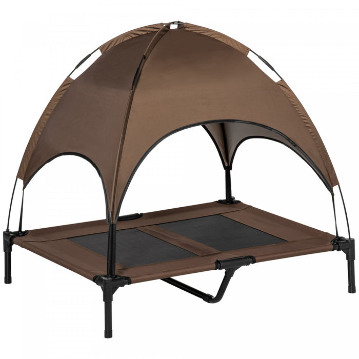 Pawhut Elevated Cooling Pet Bed Portable Raised Dog Cot With Canopy For Large Sized Dogs, Indoor & Outdoor, 36\"x30\"x35\", Coffee