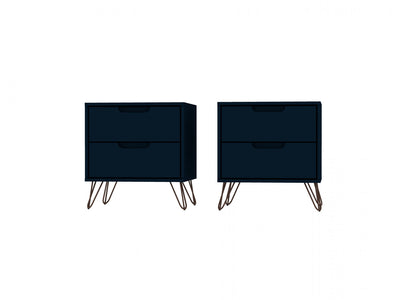Rockefeller Mid-Century Modern 20" Nightstand in Midnight Blue (2-Drawer) - Set of 2 | Table de nuit Rockefeller Mid-Century Modern 20" en bleu minuit (2 tiroirs) - Lot de 2