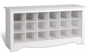 Eighteen Pair Shoe Storage Cubby Bench - White