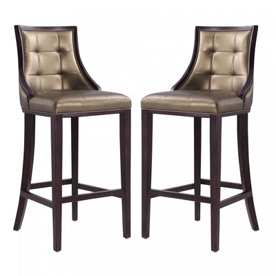 Fifth Avenue Traditional Wood Upholstered Barstool in Bronze - Set of 2 | Tabouret de bar traditionnel en bois avec assise rembourree Fifth Avenue, bronze - Lot de 2