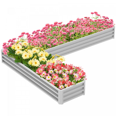 Outsunny L-shaped Raised Garden Bed, 82" X 109" X 12" Galvanized Steel Planter Box With Multi-reinfo|Outsunny Lit De Jardin Sureleve En Forme De L, 82" X 109" X 12'' Jardiniere En Acier Galvanise Avec