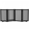 Pawhut Free Standing Wooden Pet Gate Indoor Dog Barrier Foldable Step Over Doorway Fence Safety Gate With Open Door Z Shape 4 Panel Black