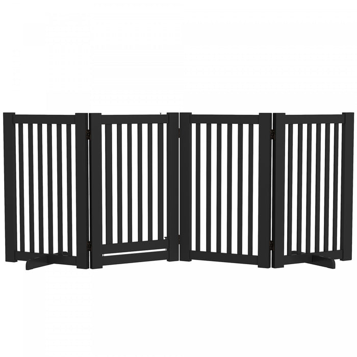 Pawhut Free Standing Wooden Pet Gate Indoor Dog Barrier Foldable Step Over Doorway Fence Safety Gate With Open Door Z Shape 4 Panel Black