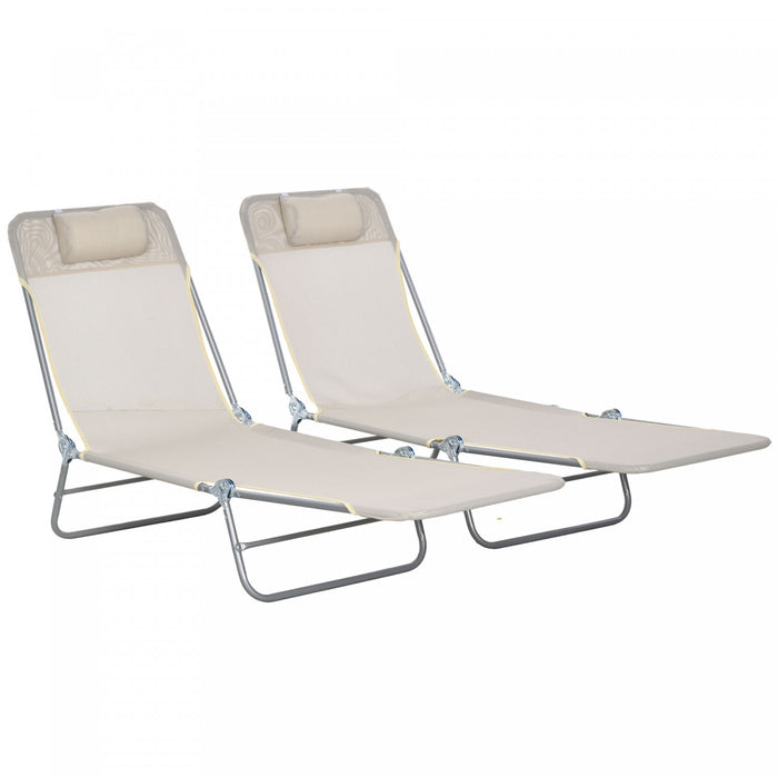Outsunny 2-piece Folding Chaise Lounge, Reclining Sun Tanning Chairs, Cream