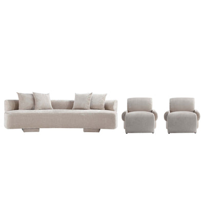 Verandah Mid-Century Modern 3-Piece Sofa Set in Beige | Ensemble de canape 3 pieces Verandah style mid-century modern en beige