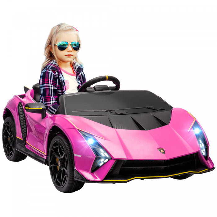 Qaba 12v Electric Car For Kids, Battery Powered Ride-On Lamborghini Autentica Licensed Kids Car With Butterfly Doors, Remote Control, 4 Wheels Spring Suspension, Soft Start, Lights, Pink