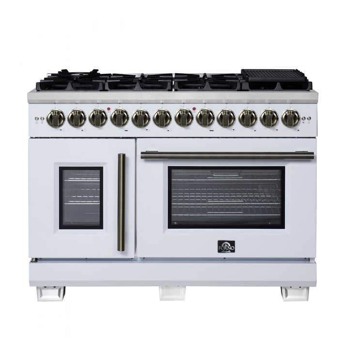 Forno Capriasca 48\" French Door Dual Fuel Range, White, 6.58 cu. ft. - FFSGS6387-48WHT