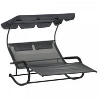 Outsunny Patio Outdoor Bed W/ Adjustable Canopy, Double Sun Lounger, Gray